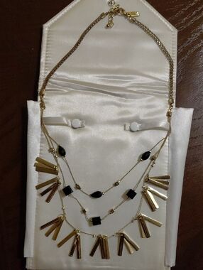 Layered Gold-tone Necklace with Black Accents